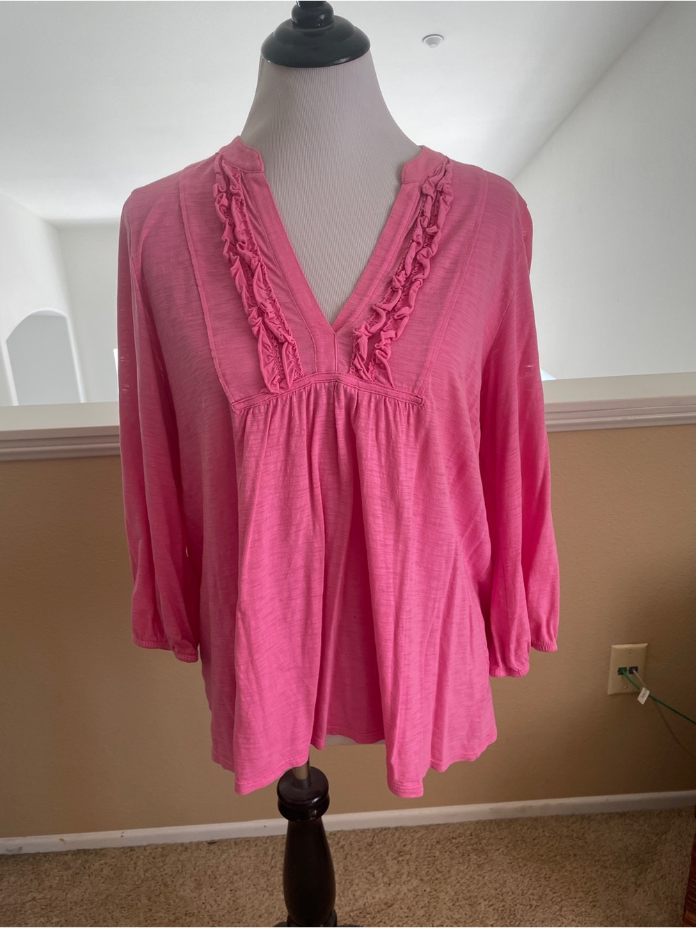 Lilly Pulitzer Women's Pink V-Neck Ruffle Detail Top